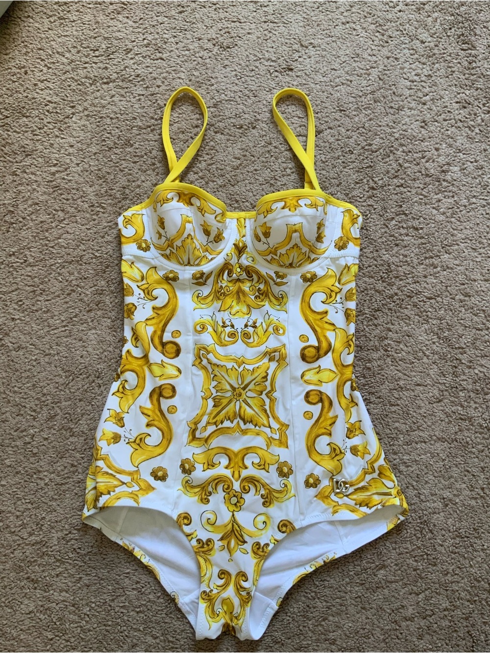 Dolce And Gabbana DG Gold Logo Majolica Printed Balconette One Piece Swim IT 1 - Picture 1 of 8